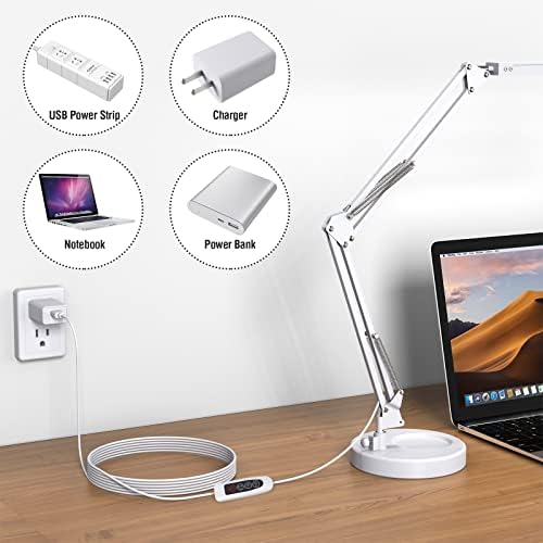 SKYLEO LED Desk Lamp – Swing Arm Clamp Light with 30 Modes | White