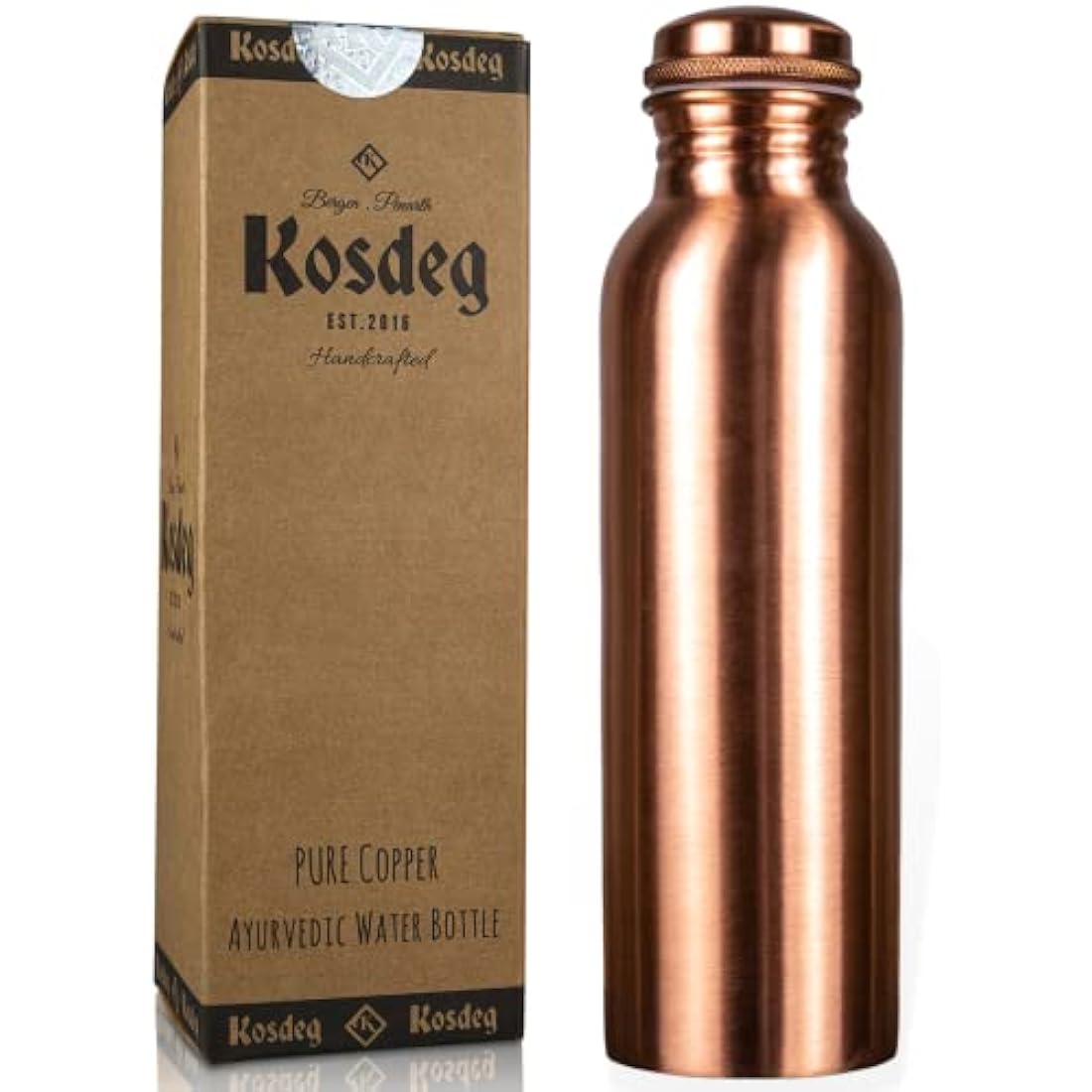 Kosdeg Pure Copper Water Bottle – 34 Oz Ayurvedic Hydration Vessel