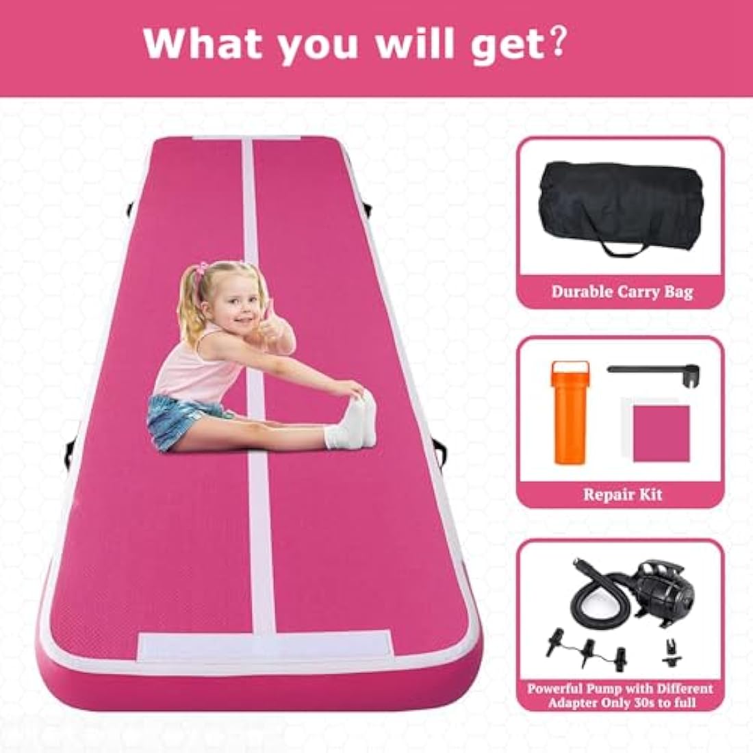 MEKETUM Inflatable Air Tumble Track Gymnastic Mat with Pump for Home Gym