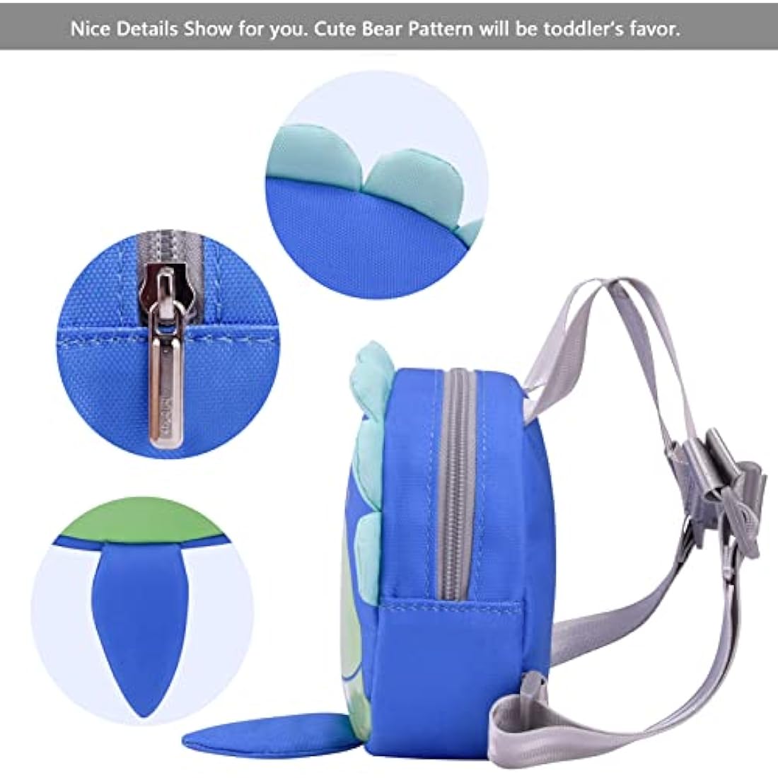 Bebamour Toddler Backpack with Safety Leash – Blue Dino Harness Bag