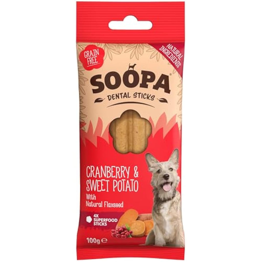 Soopa Dental Sticks Dog Treats – Cranberry & Sweet Potato, 100g