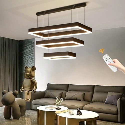 Mikeru 3-Ring Rectangular LED Pendant Light – Dimmable Black Chandelier