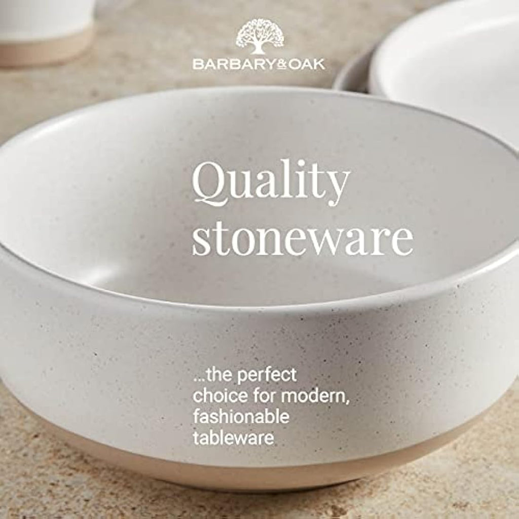 Barbary & Oak Avena 16 Piece Stoneware Dinnerware Set | Linen White