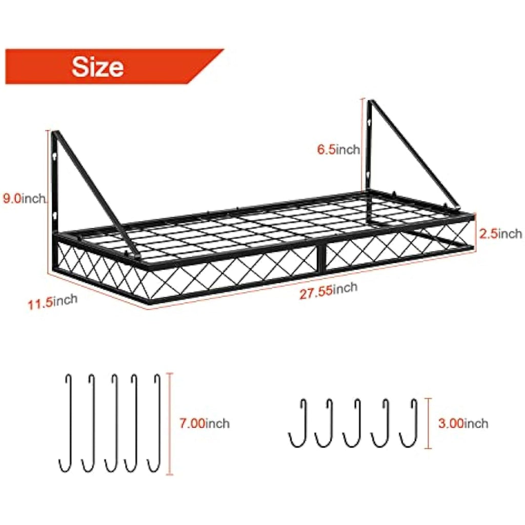 Mutool 70CM Wall Mount Pot Pan Rack | Metal Kitchen Shelf with 10 Hooks
