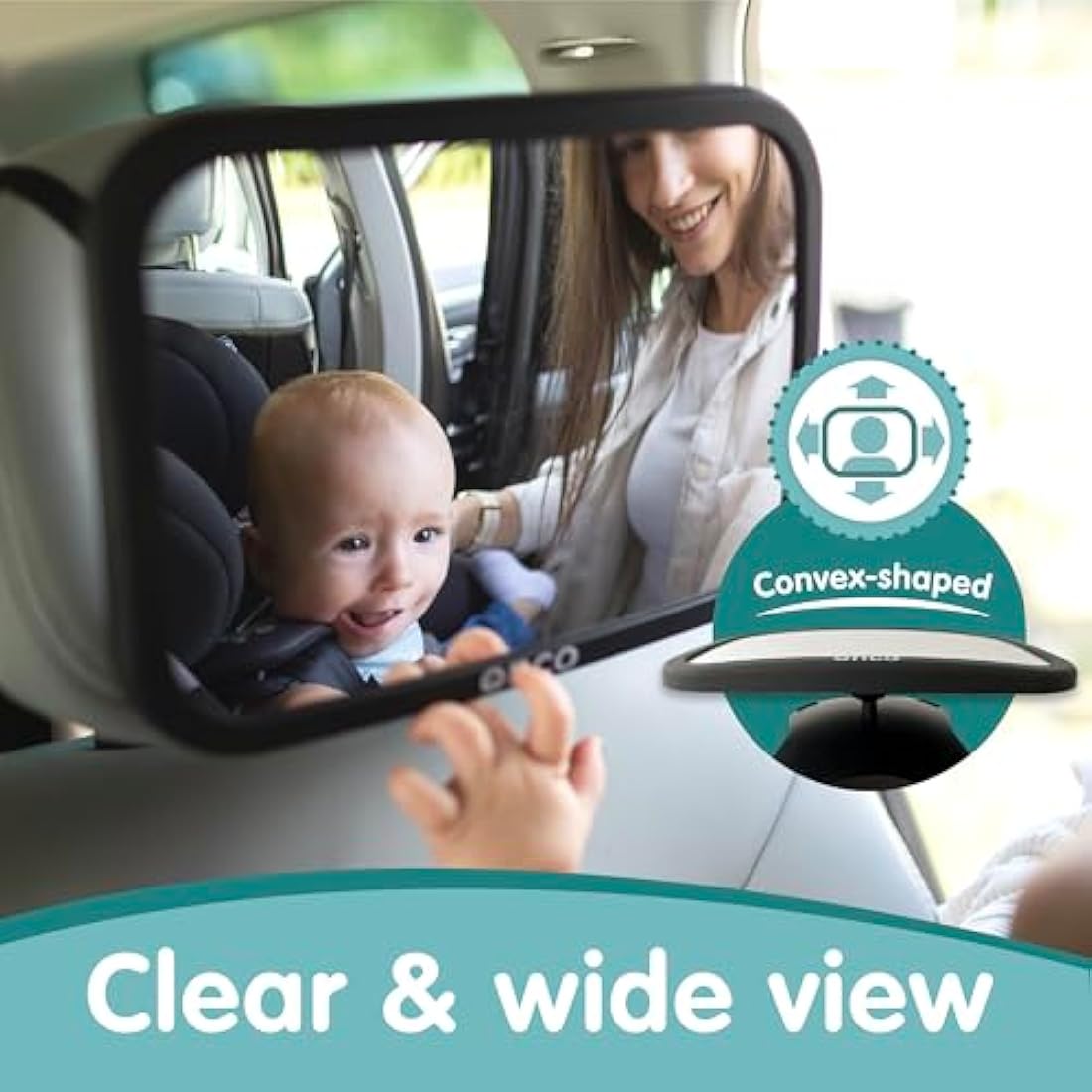 Onco Baby Car Mirror – Shatterproof Rear View Mirror with 360° Rotation