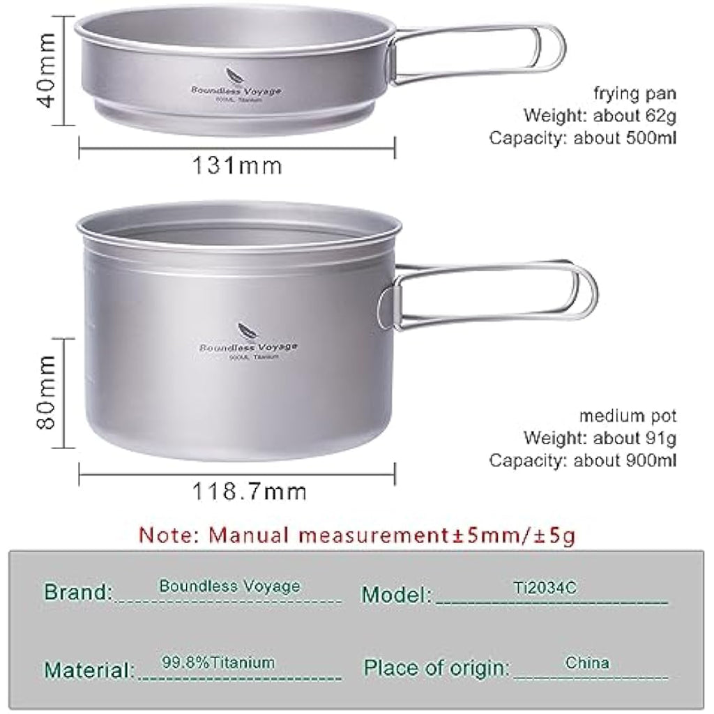 iBasingo Titanium Camping Cookware Set | Ultralight 3-in-1 Backpacking Pots