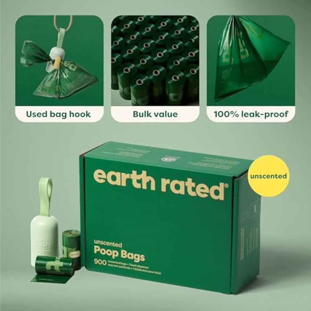 Earth Rated Dog Poo Bag Holder & 900 Leakproof Unscented Bags