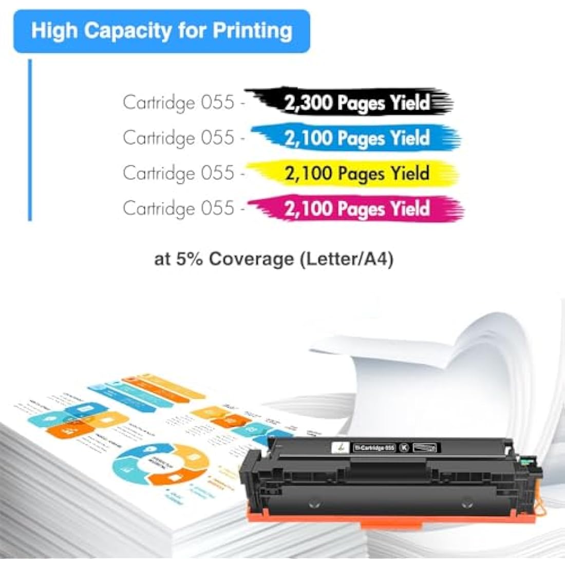 True Image Compatible Canon 055 055H Toner Cartridges, 4-Pack CMYK