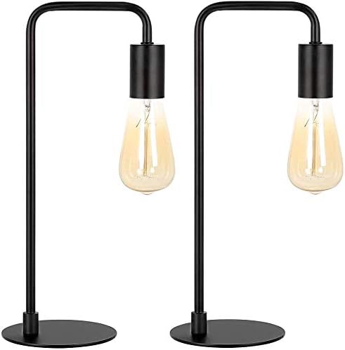 Industrial Bedside Lamps Set of 2 – Black Metal Desk Lamps