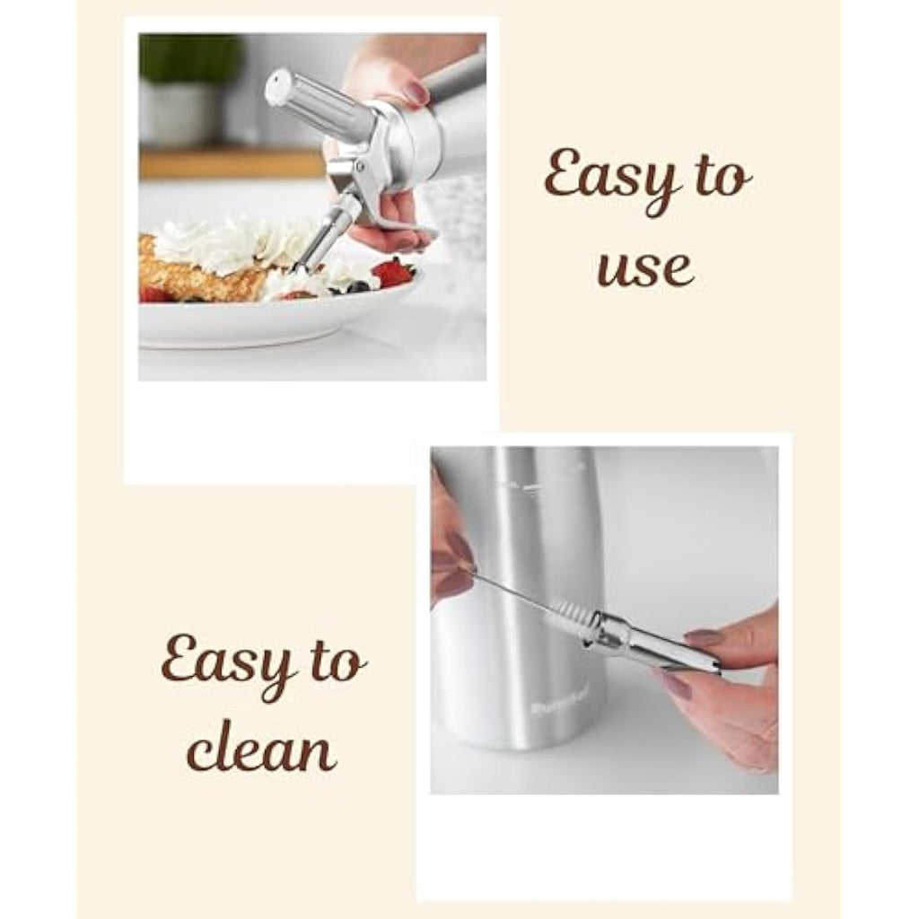 Runesol 500ml Aluminium Whipped Cream Dispenser with 3 Stainless Nozzles