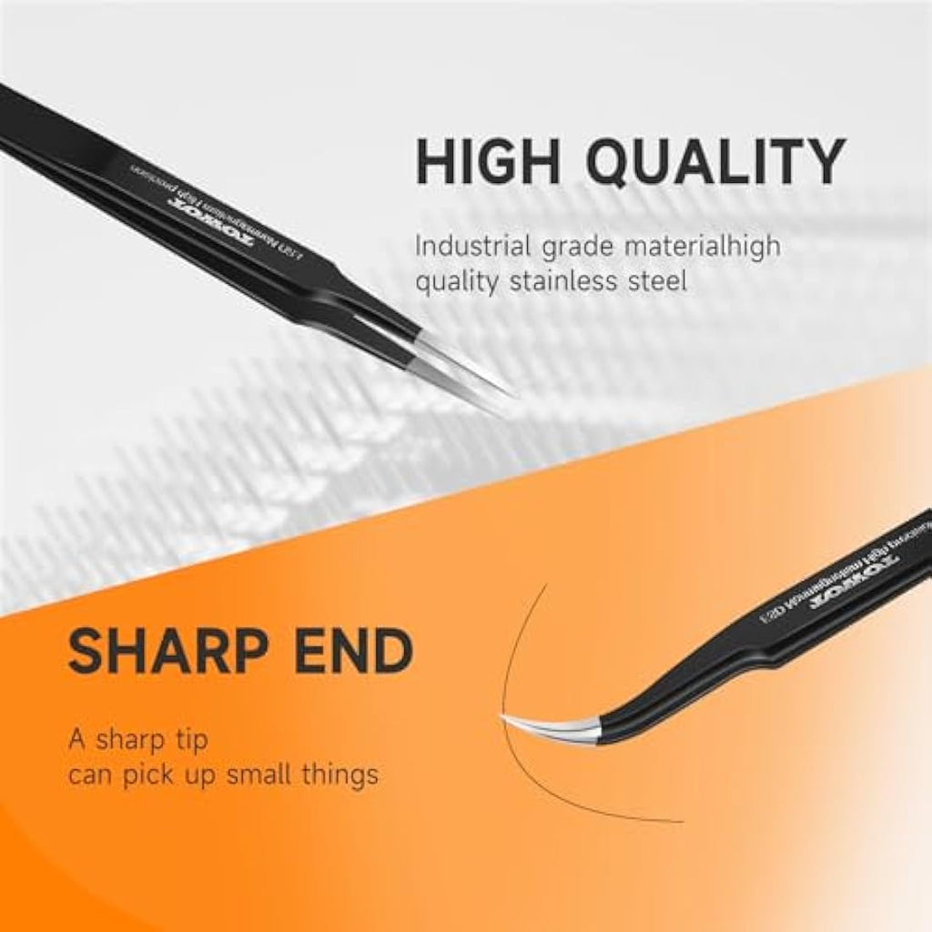 Jolof Store 5PCS Precision Tweezers – Anti-Static Stainless Steel Set