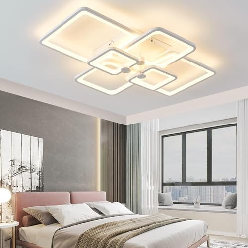 HIHIHOMY Modern 6-Ring LED Ceiling Light | Dimmable Geometric Lamp, 78W White