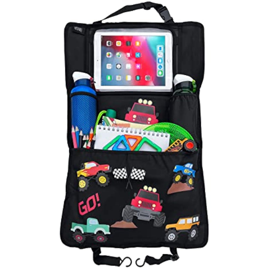 HECKBO Car Backseat Organizer | Monster Truck Tablet Holder & Thermo Pocket