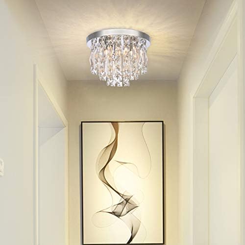 A1A9 Modern K9 Crystal Chandelier – 30cm Chrome Flush Mount Light