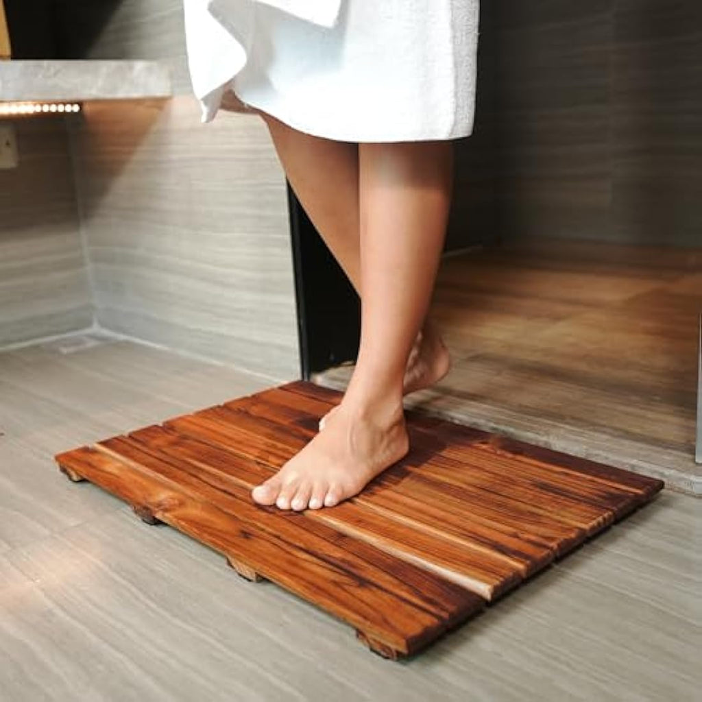 Teak Shower Mat – Non-Slip Wooden Spa Bath Mat, 66x43cm