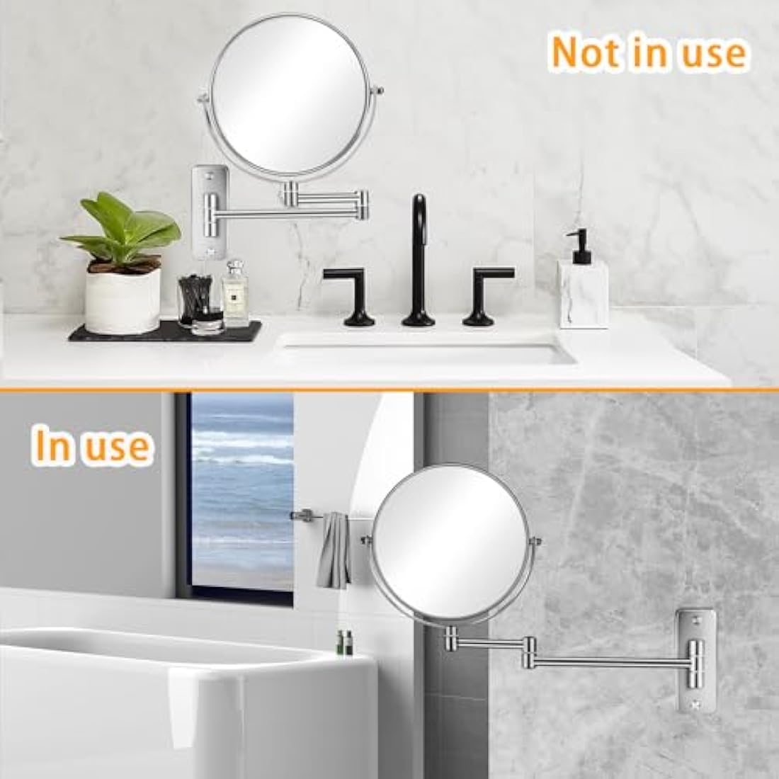 AusDaur 10X Magnifying Wall Mounted Makeup Mirror | 8" Swivel Chrome