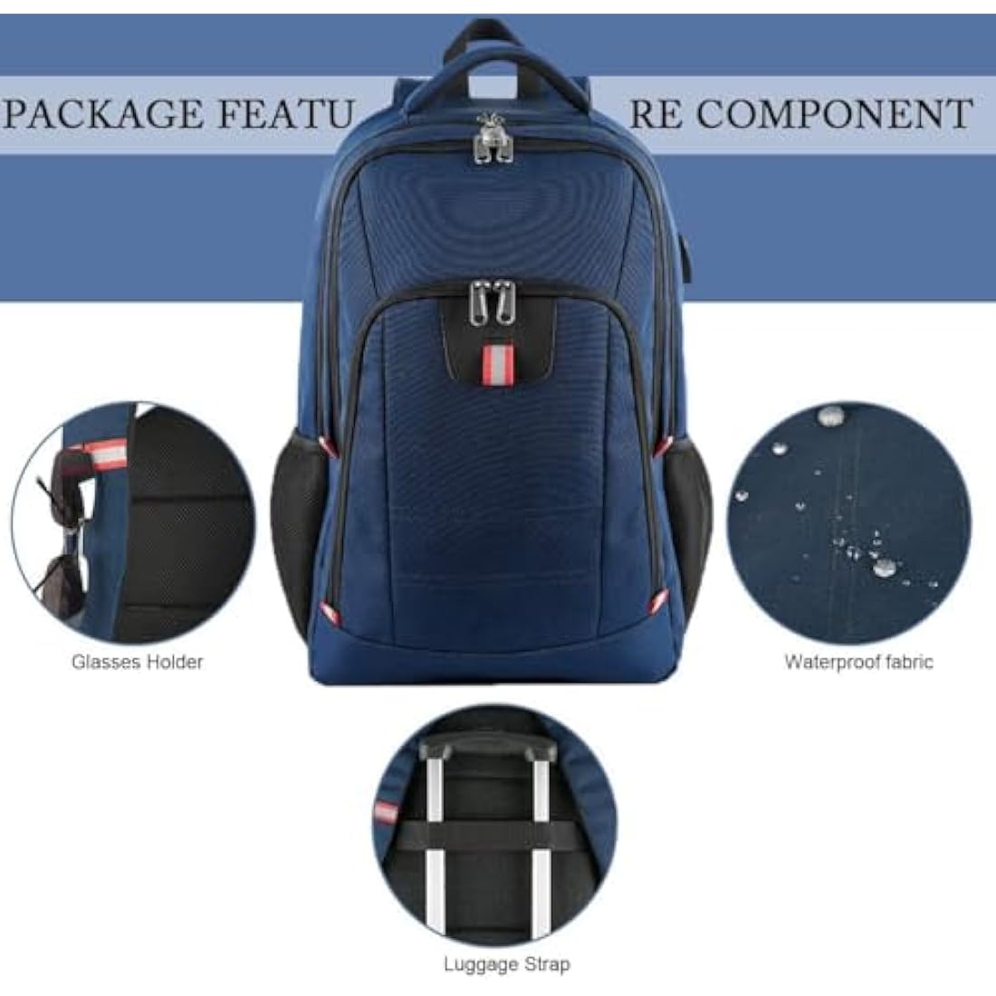 17 Inch Laptop Backpack – Anti-Theft Travel Bag with USB, Blue