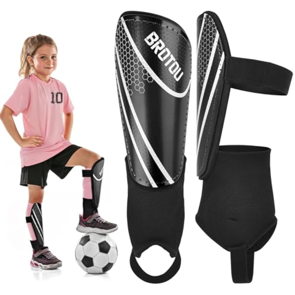 BROTOU Youth Football Shin Guards | Junior Pads with Ankle Protection