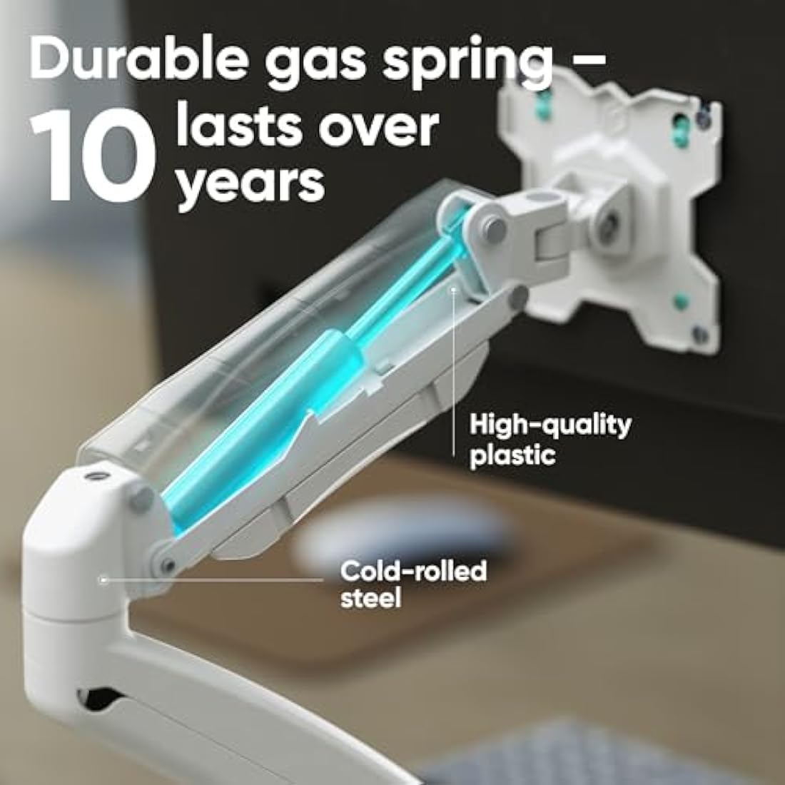ONKRON G80-W Single Monitor Arm | Gas Spring Desk Mount 13-32" - White