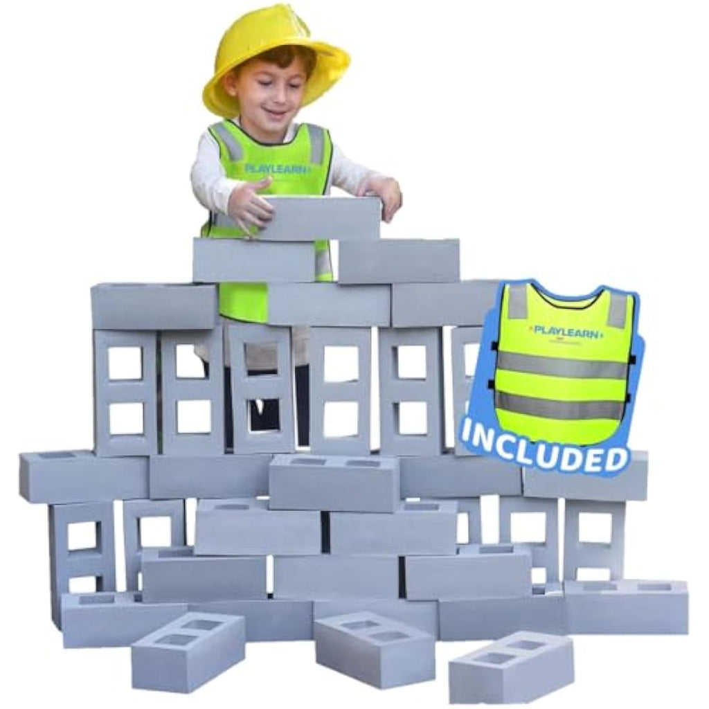Playlearn Foam Breeze Block Construction Bricks for Kids, Grey - 20 Pack