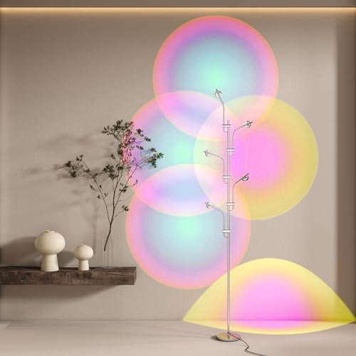 TACAHE RGBW Halo Projector Floor Lamp – 73" Chrome LED Ambient Mood Light