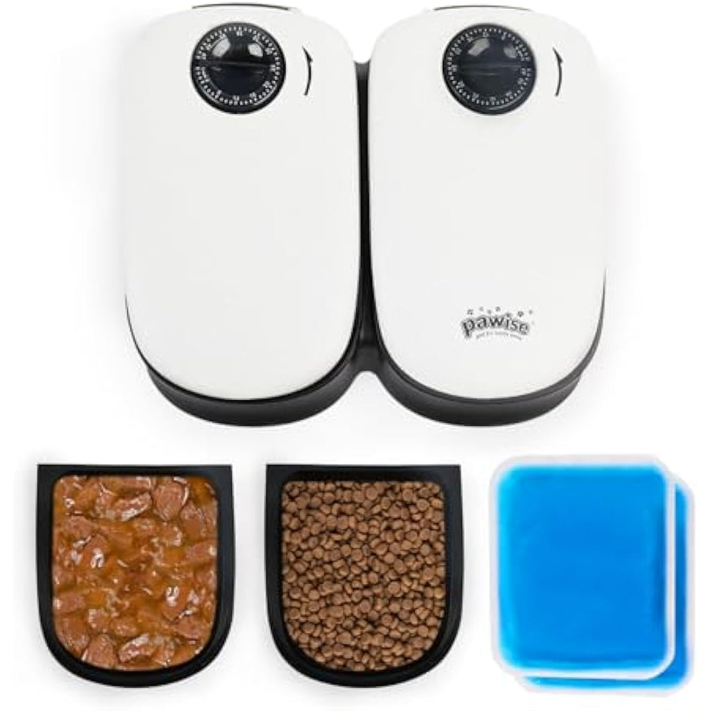 Pawise Automatic Pet Feeder - 2-Meal Timed Dispenser with Ice Pack