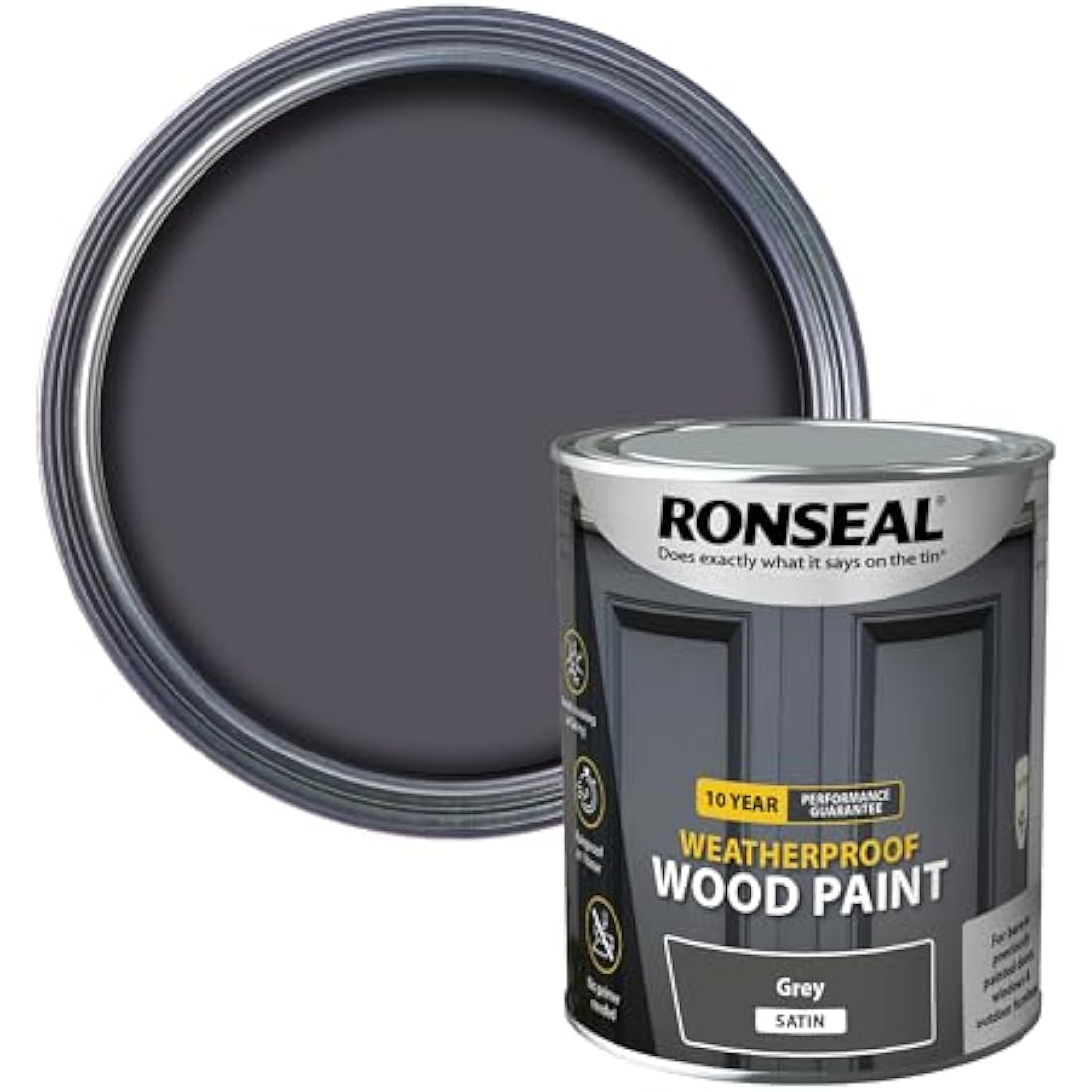 Ronseal 10 Year Weatherproof Wood Paint – Grey Satin Finish 750ml