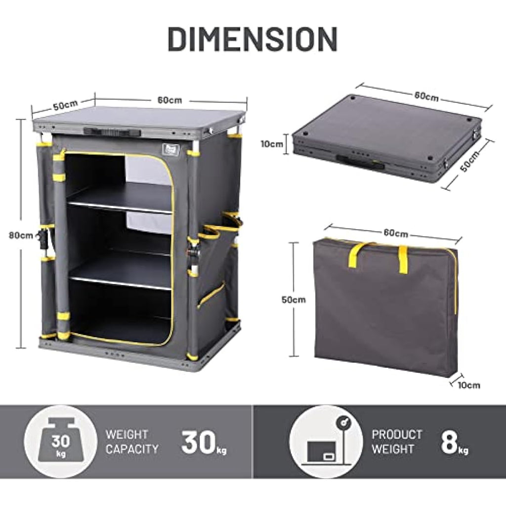 Timber Ridge Folding Camping Kitchen – 3-Shelf Aluminum Storage Cabinet