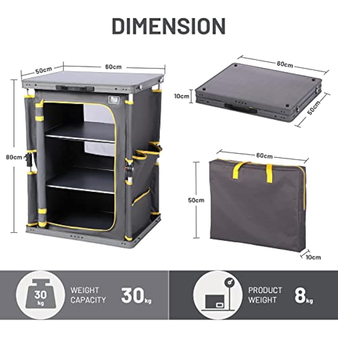 Timber Ridge Folding Camping Kitchen – 3-Shelf Aluminum Storage Cabinet