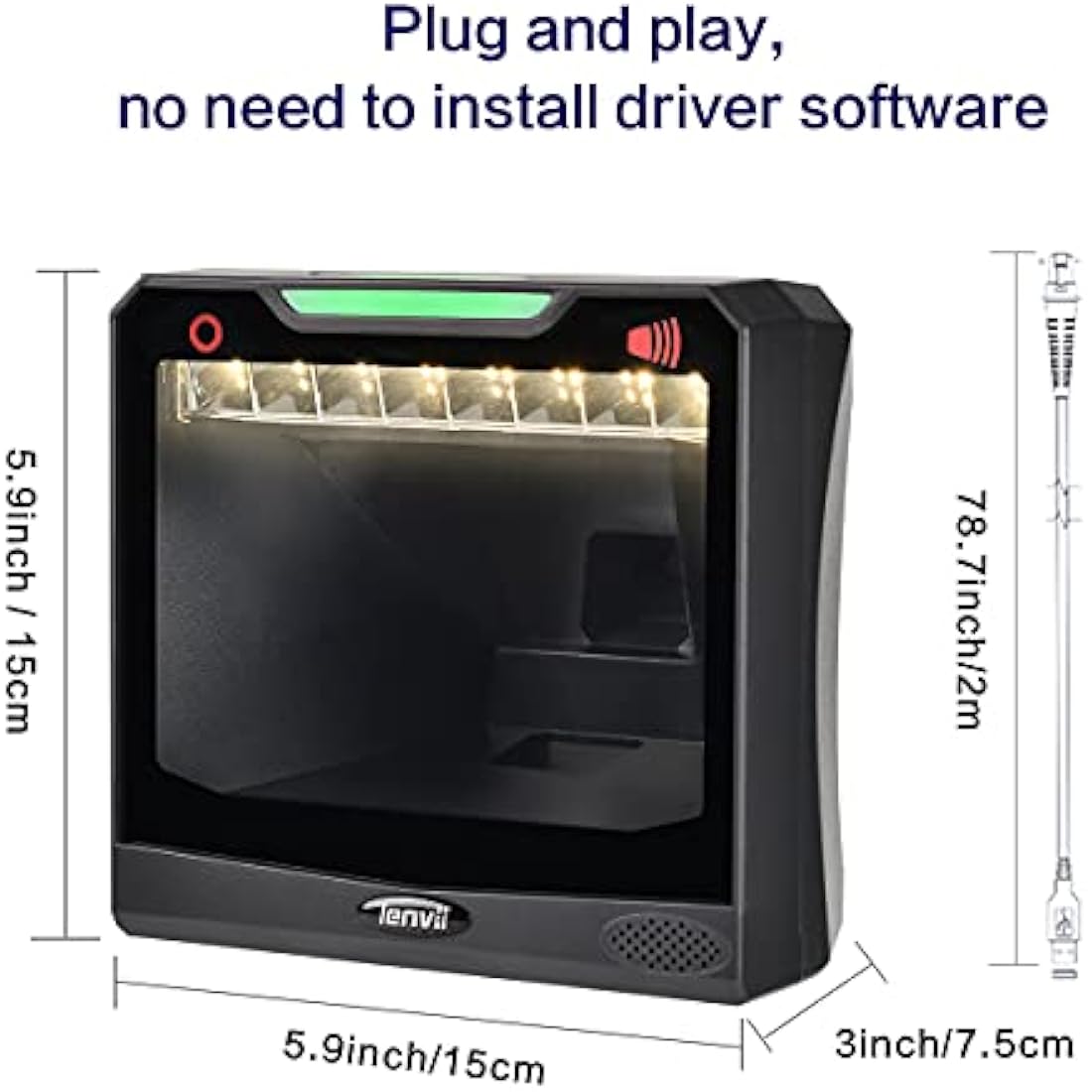 LENVII Desktop 2D Barcode Scanner – Hands-Free Omnidirectional QR Reader