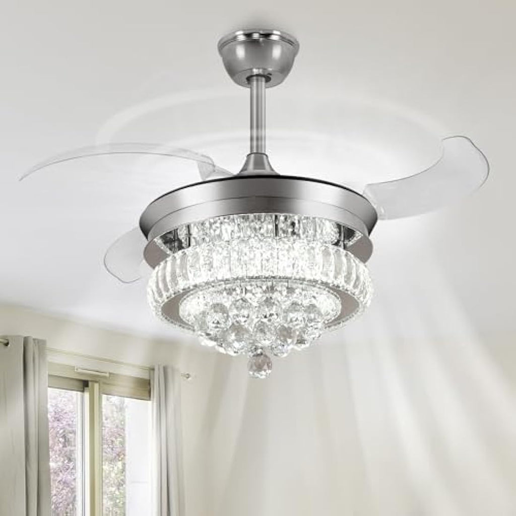 Depuley 36″ Crystal Retractable Ceiling Fan with App Control & Light