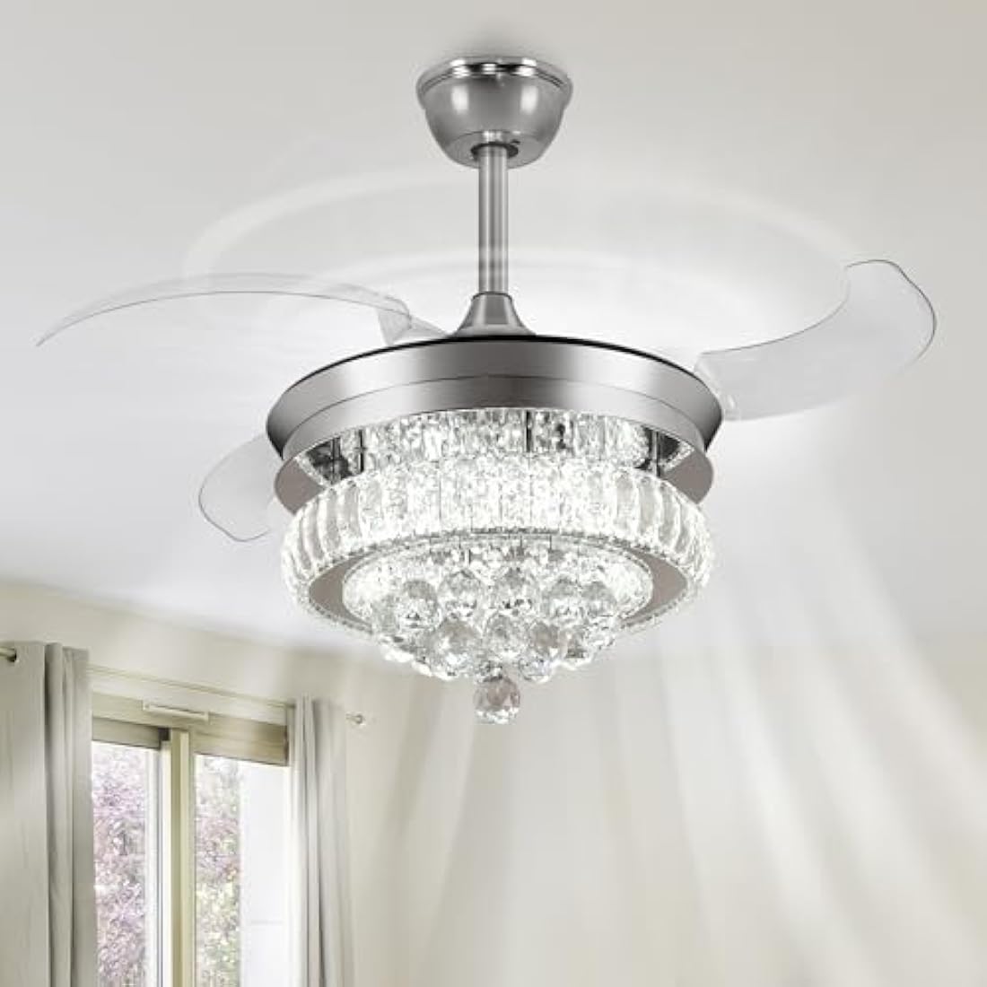 Depuley 36″ Crystal Retractable Ceiling Fan with App Control & Light