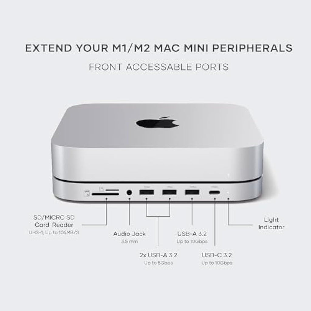 Satechi Mac Mini Hub & Stand with NVMe/SATA SSD Enclosure - Silver