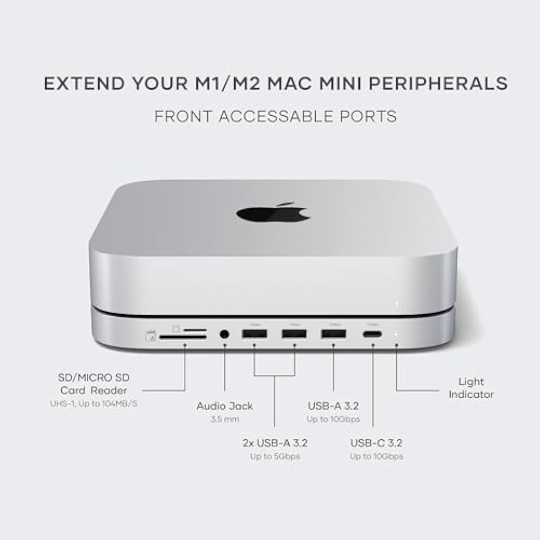 Satechi Mac Mini Hub & Stand with NVMe/SATA SSD Enclosure - Silver