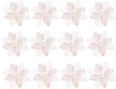Jolof Store 12pcs Glitter Poinsettia Artificial Christmas Flowers – White