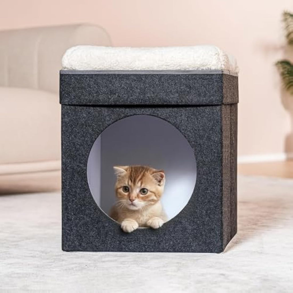 Bonlife Foldable Felt Cat House – Large Indoor Pet Bed with Cushion