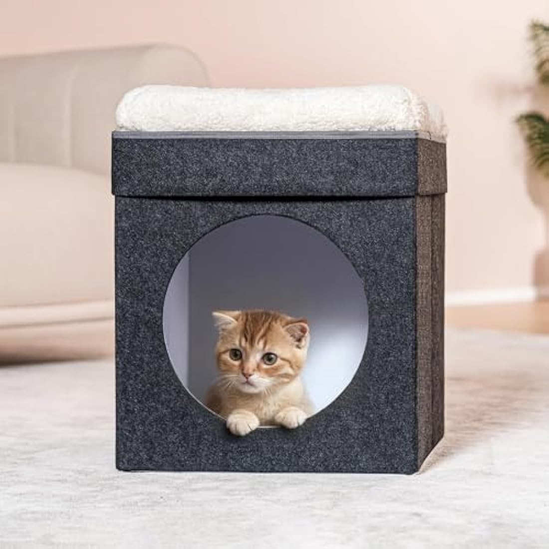 Bonlife Foldable Felt Cat House – Large Indoor Pet Bed with Cushion