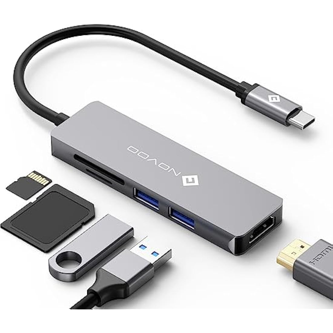 NOVOO 5-in-1 USB C Hub | 4K HDMI Multiport Adapter with SD/TF Reader