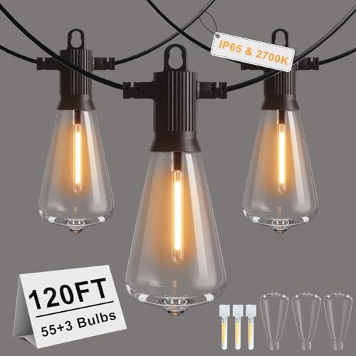 ZOTOYI 120FT Outdoor Festoon Lights | 58 Shatterproof LED Bulbs | IP65
