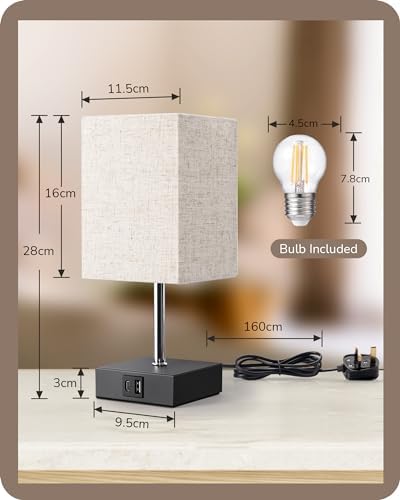 EDISHINE Bedside Lamps Set of 2 | 3-Way Touch Dimmable with USB A+C Ports
