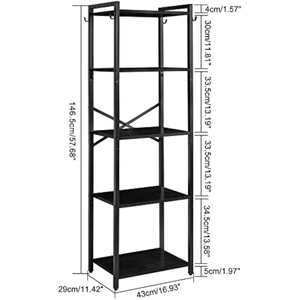 YMYNY 5-Tier Industrial Bookshelf – Vintage Metal Storage Rack