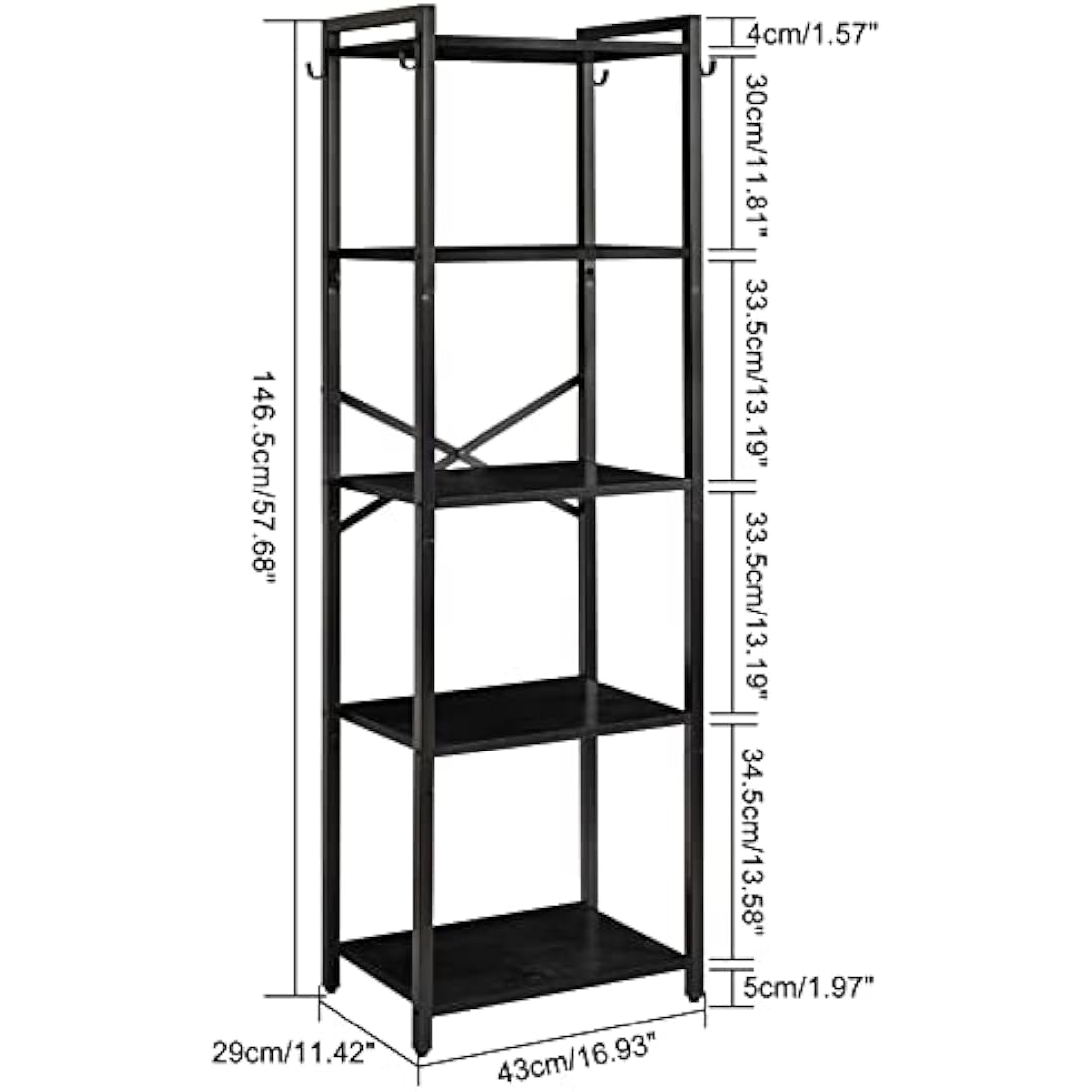 YMYNY 5-Tier Industrial Bookshelf – Vintage Metal Storage Rack