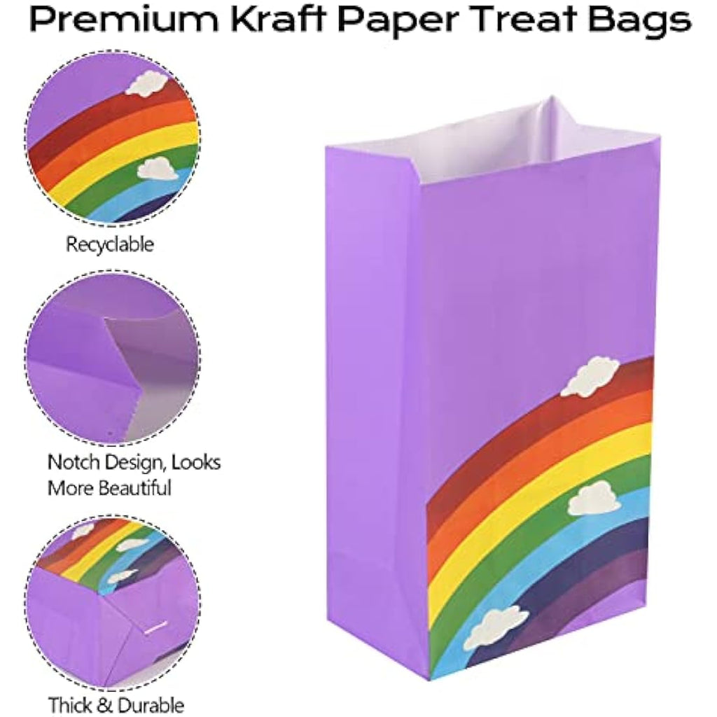 TOOELMON Rainbow Paper Party Bags – 40 Pcs Kraft Goodie Bags with Stickers