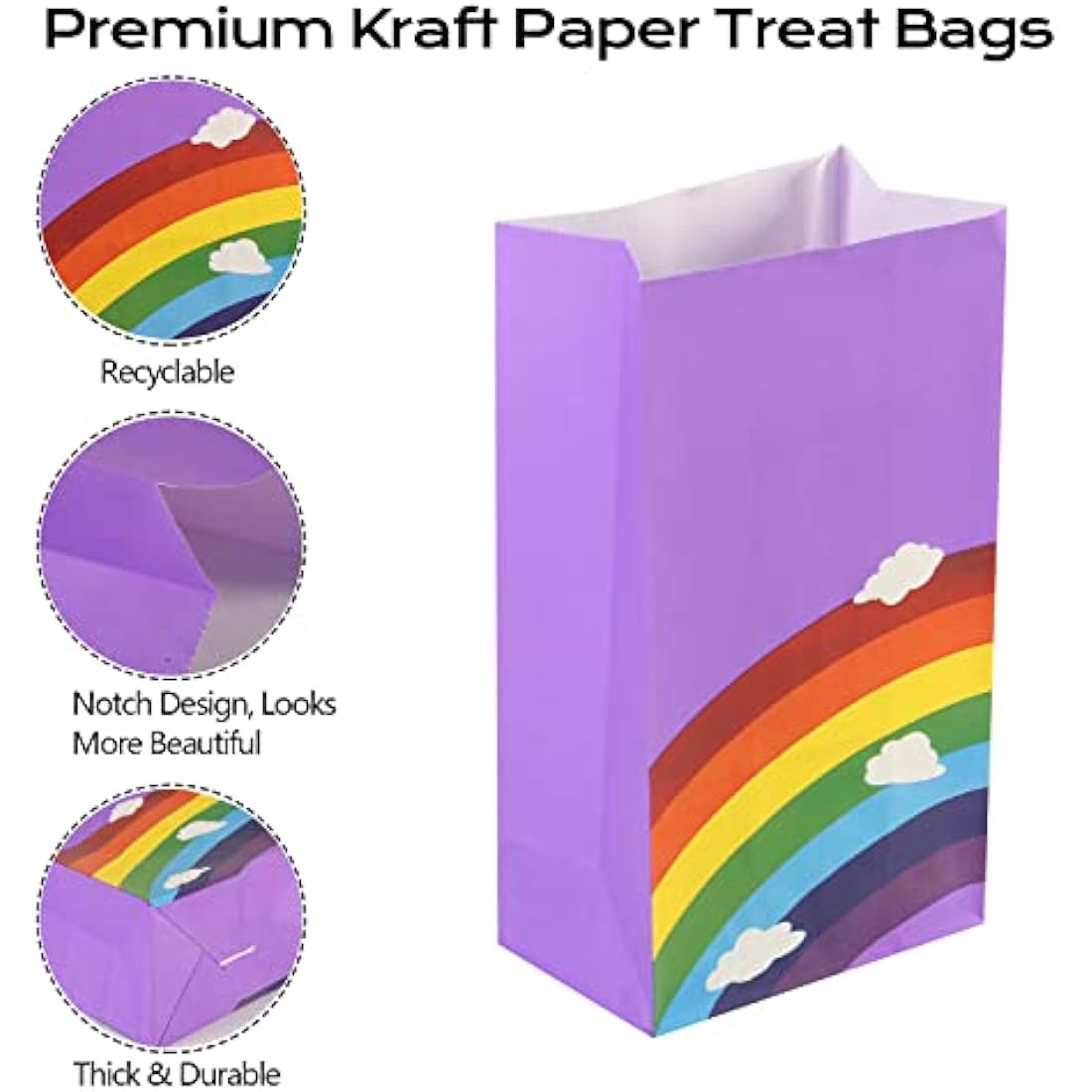 TOOELMON Rainbow Paper Party Bags – 40 Pcs Kraft Goodie Bags with Stickers