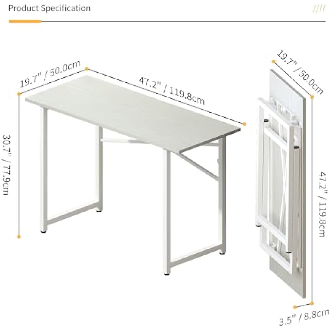 120cm Folding Desk – No Assembly White Gaming Table