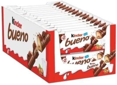 Kinder Bueno Milk Chocolate Hazelnut Wafer Bars - Bulk Pack of 30 x 2