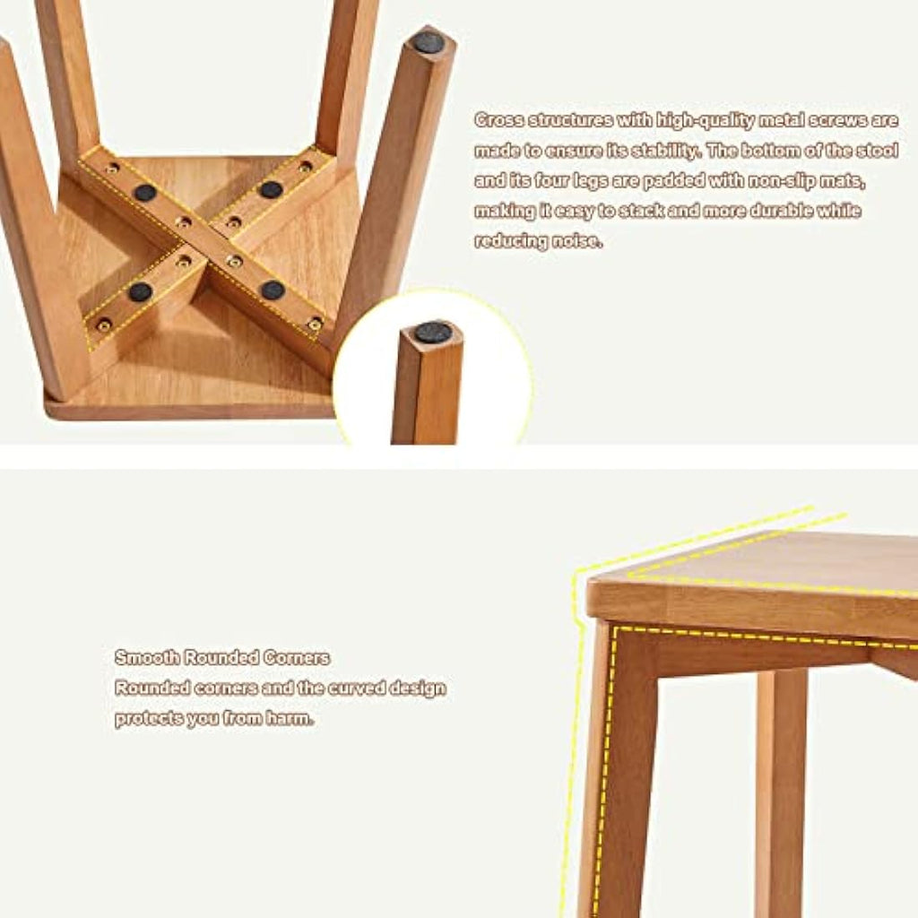 Aibiju Square Rubber Wood Stool – 17.5" Makeup and Step Stool, Natural