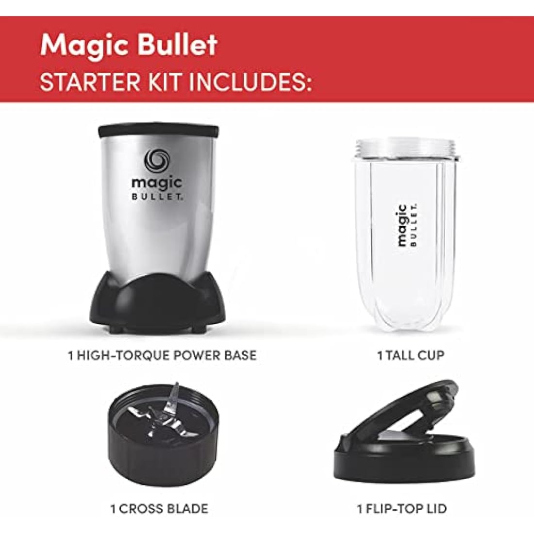 NutriBullet Magic Bullet 4-Piece Starter Kit – Compact Blender & Processor