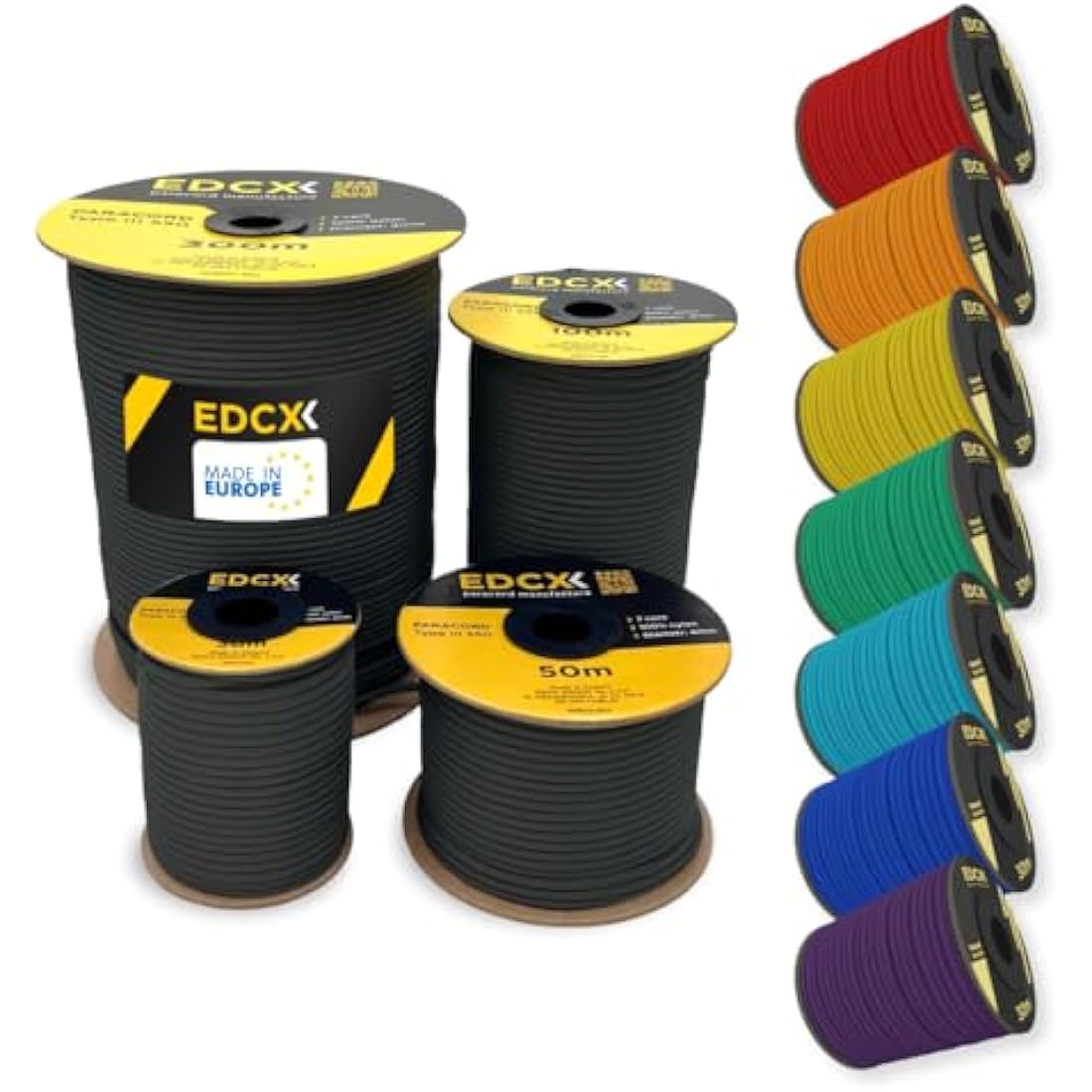 EDCX 550 Paracord – 4mm Type III 7-Strand Nylon Rope, 15m Spool