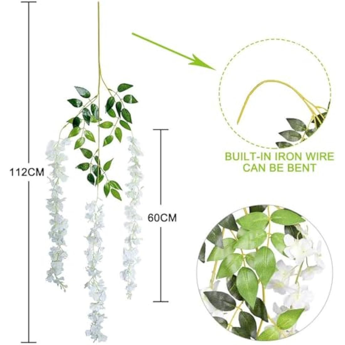 Jolof Store Artificial Wisteria Vine Garland – 112cm Silk Hanging Flowers